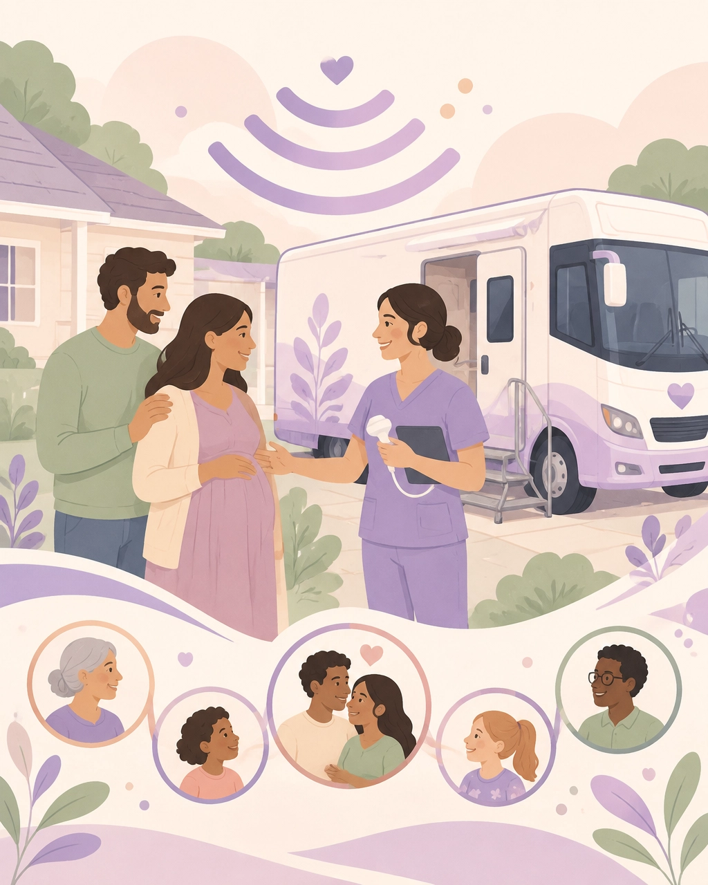 Welcoming mobile ultrasound service arriving at a family home